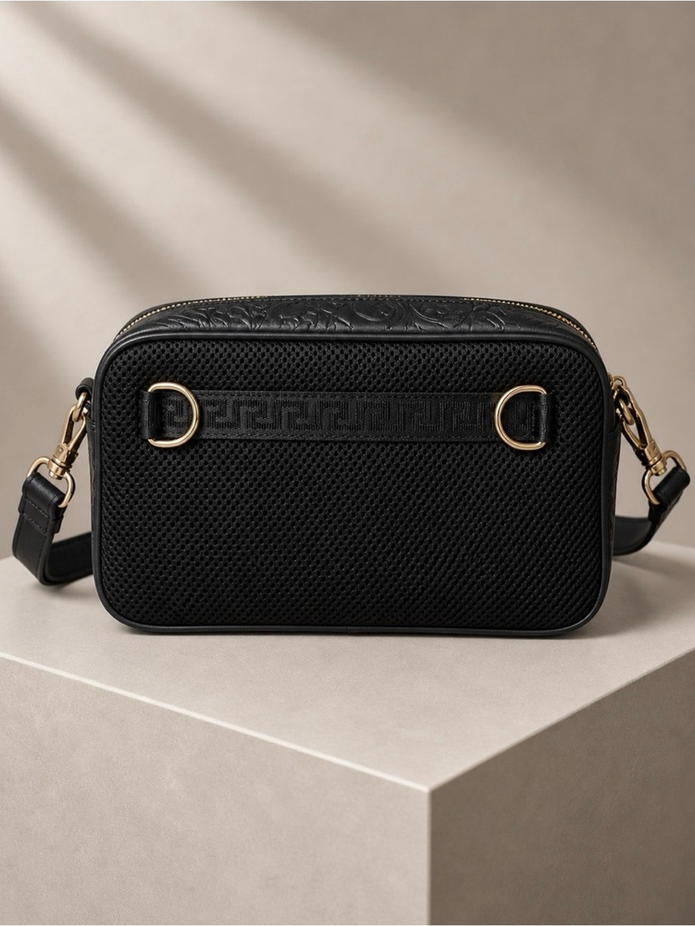 Versace Black Embossed Leather Crossbody with Gold Medusa Emblem - Picture 10 of 14